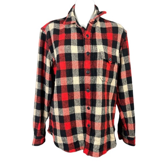 J. Crew Other - J. Crew Large Wool Blend Shacket Red Black Cream Plaid E3429